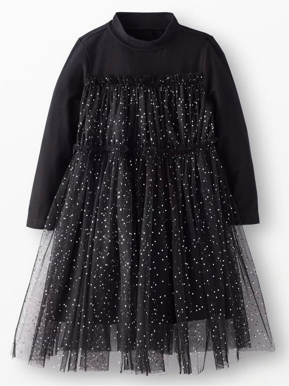 Hanna Andersson Black Long Sleeve Polka Dot Tulle Dress, Girls Youth 6-7  120cm